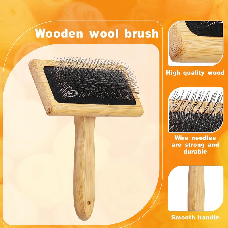 kdafio 2 Pcs Wooden Wool Carders, Wool Carder Brush for Wool Needle Felting Brush Wool Carders Needle Felting with Needle Leather Finger Protector for DIY Projects - Image 3